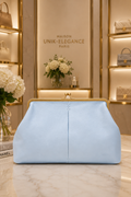Grace Raffia Oversized Kiss Lock Clutch - Sea Breeze