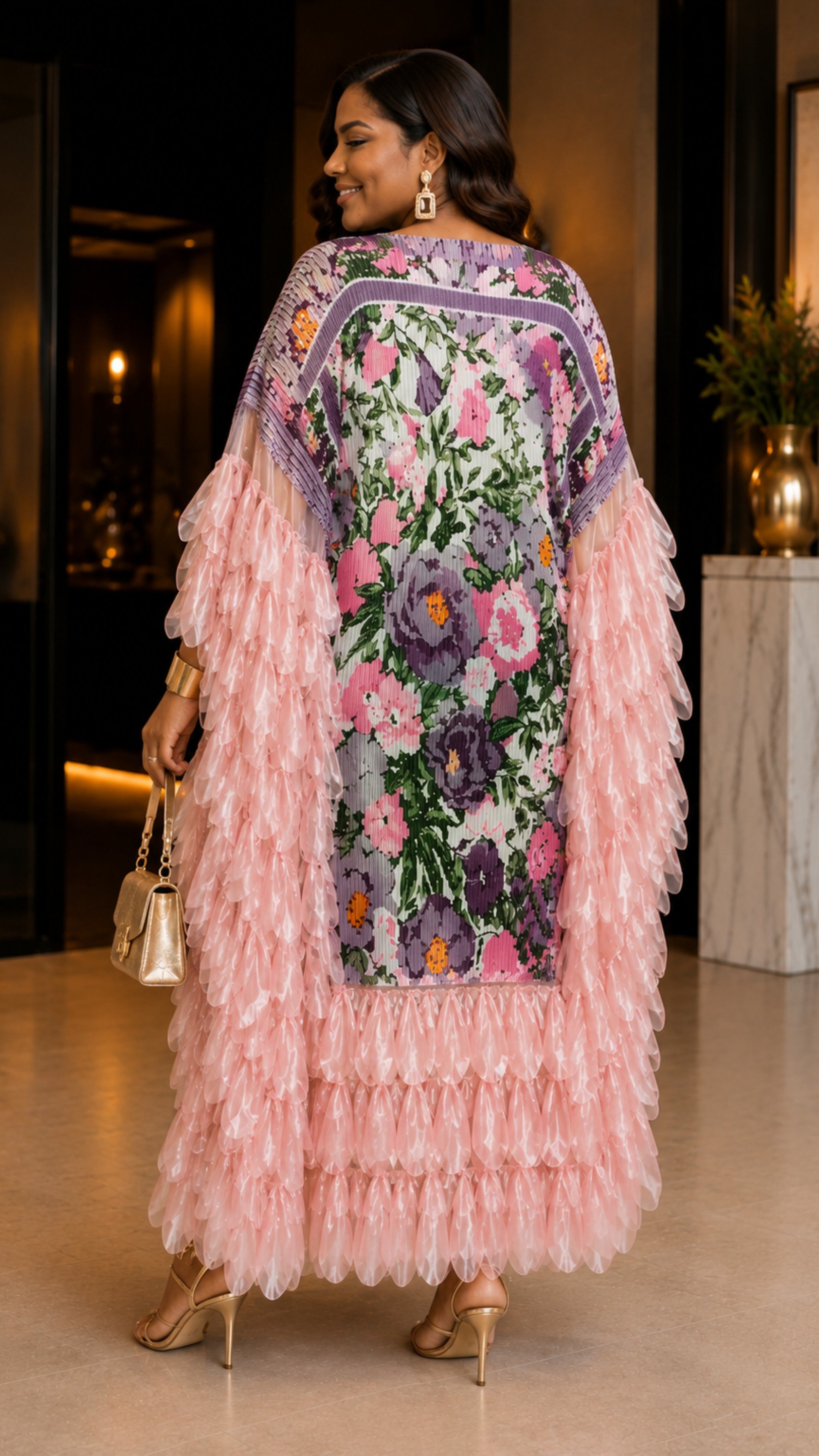 Pink Sunset Elegant Statement Ruffles Maxi Dress-Preorder