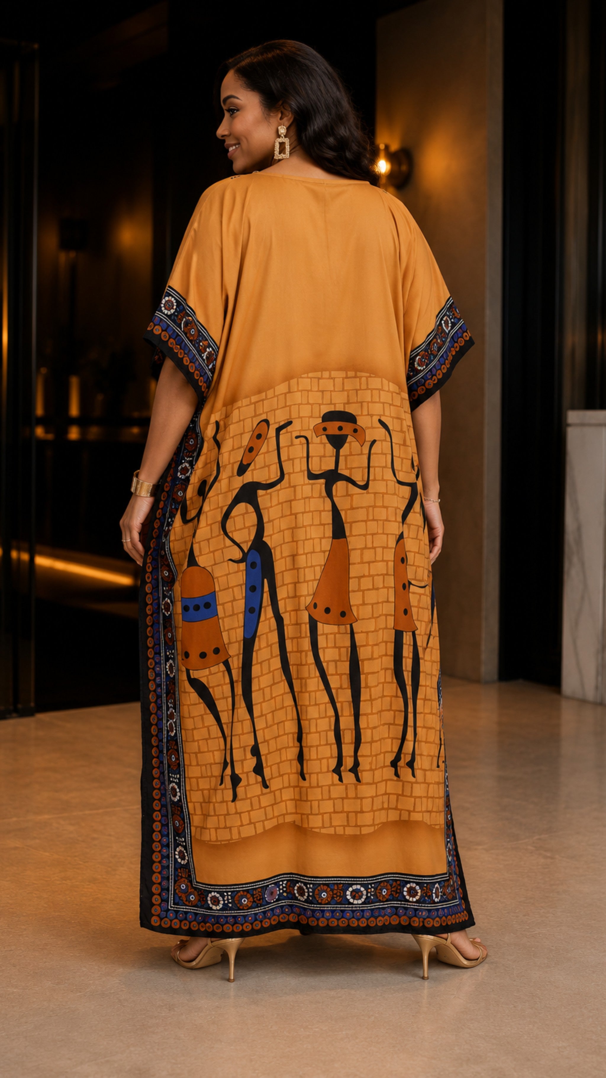 The Brown Tribal Printed Kaftan Dress Lounge Wear One Size fit All S to 3XL