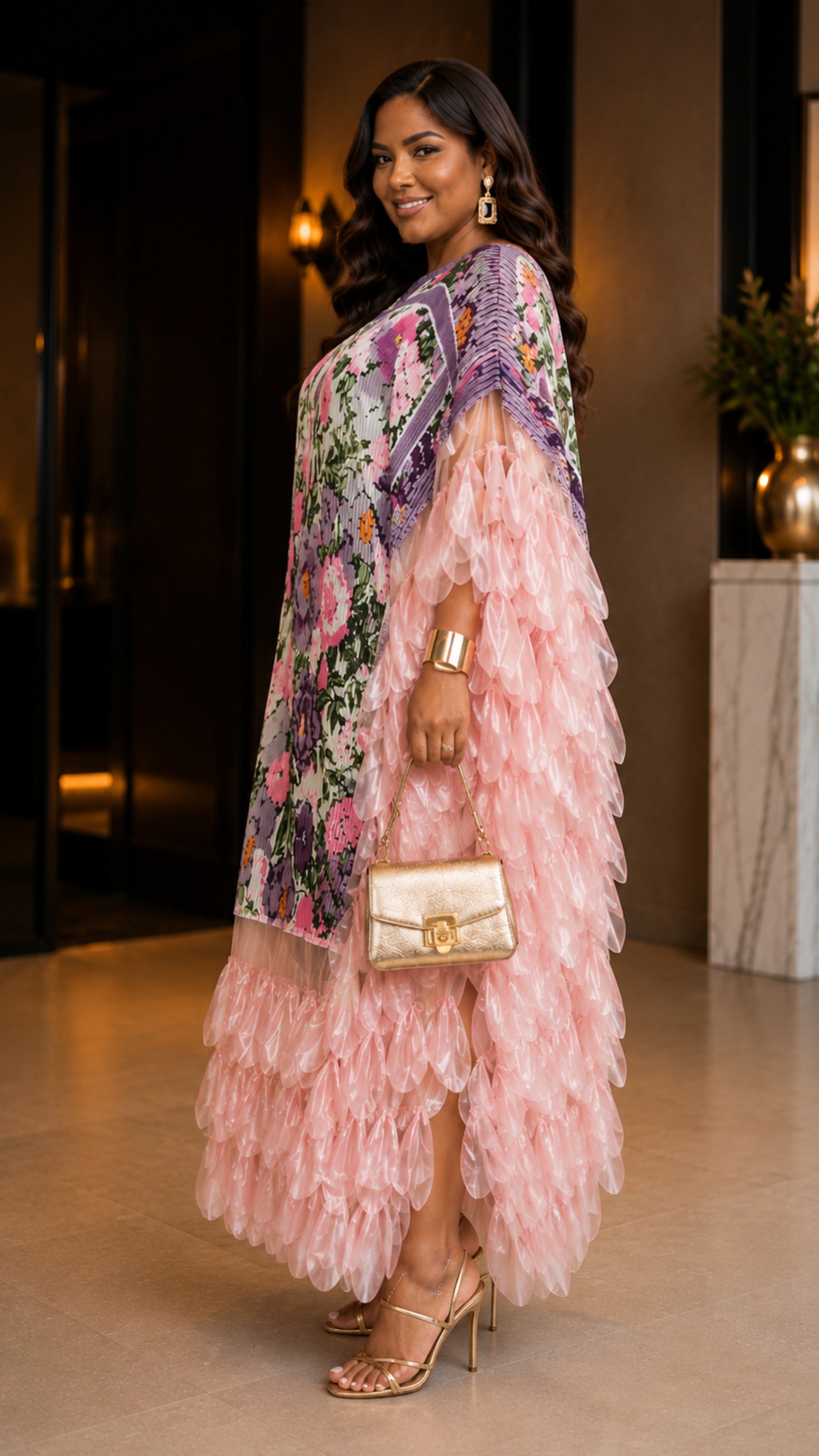 Pink Sunset Elegant Statement Ruffles Maxi Dress-Preorder