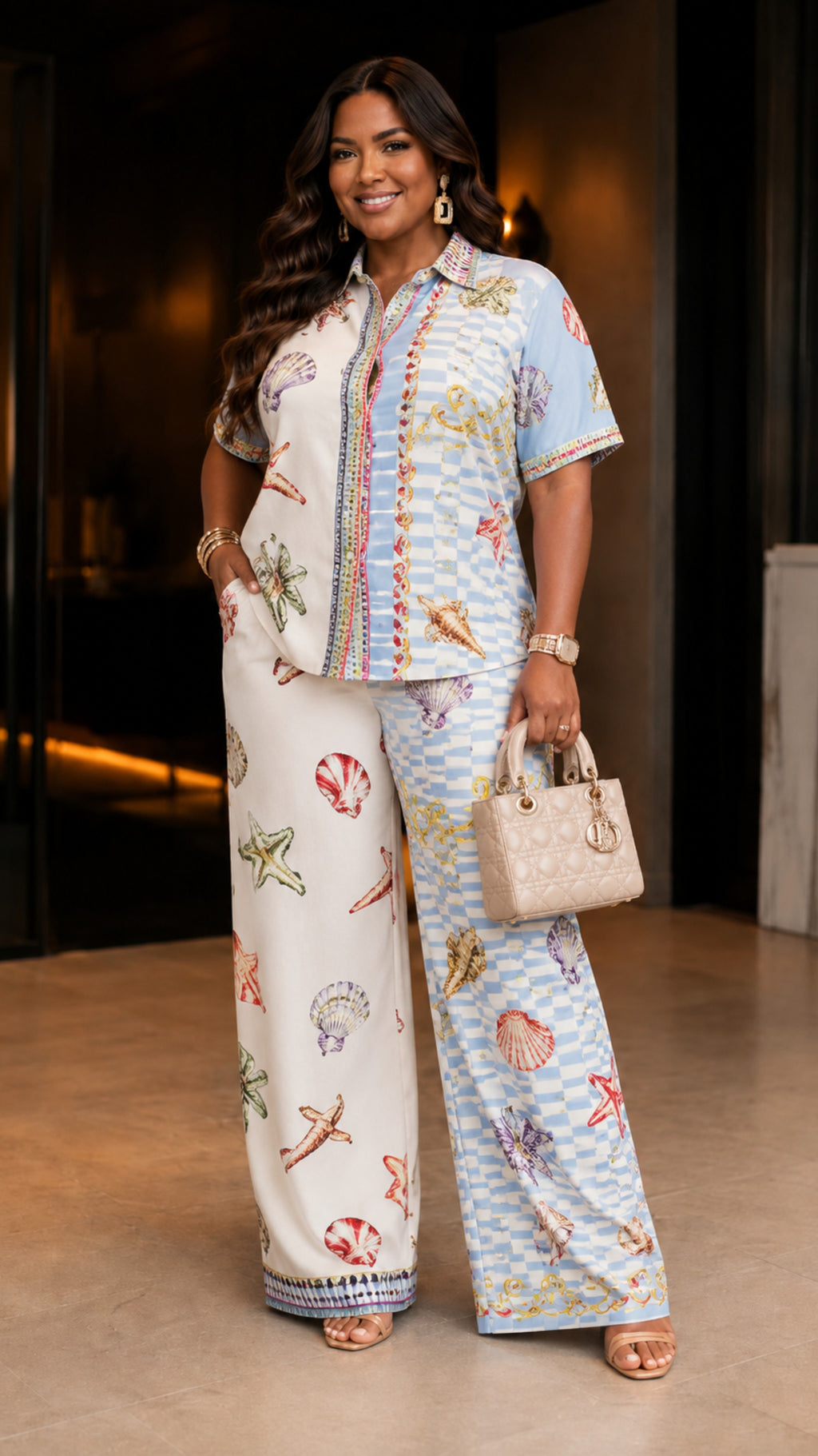 052525 The Blue Plus Size Graphic Print 2 Piece Set- Preorder