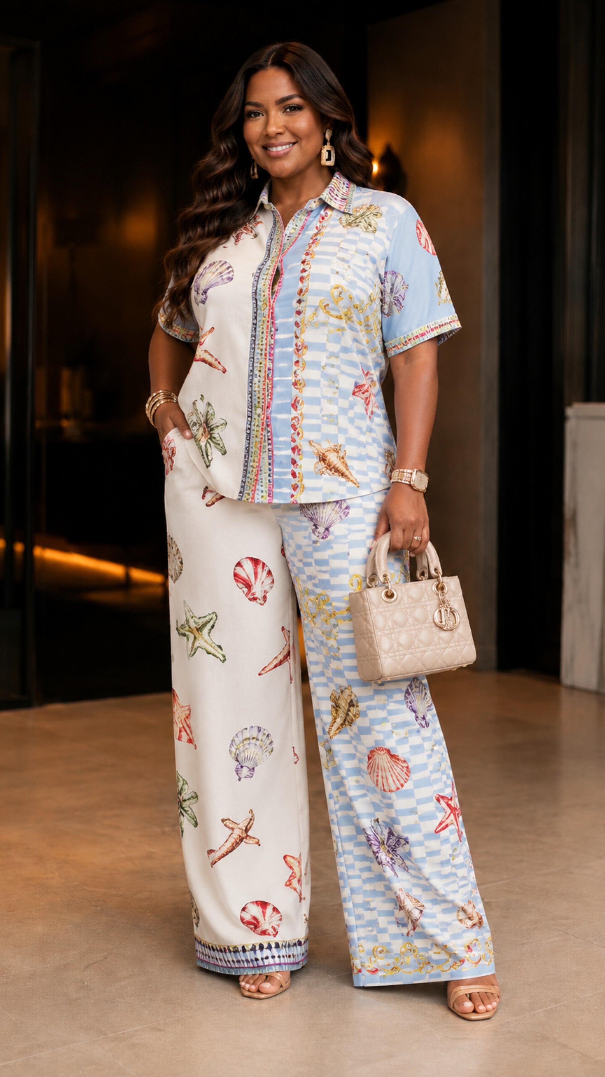 052525 The Blue Plus Size Graphic Print 2 Piece Set- Preorder