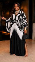The Monochrome Rose Fringe Maxi Dress One Size Fit All Small to 2XL