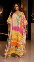 The Yellow Florals Kaftan Dress Lounge Wear One Size fit All S to 3XL