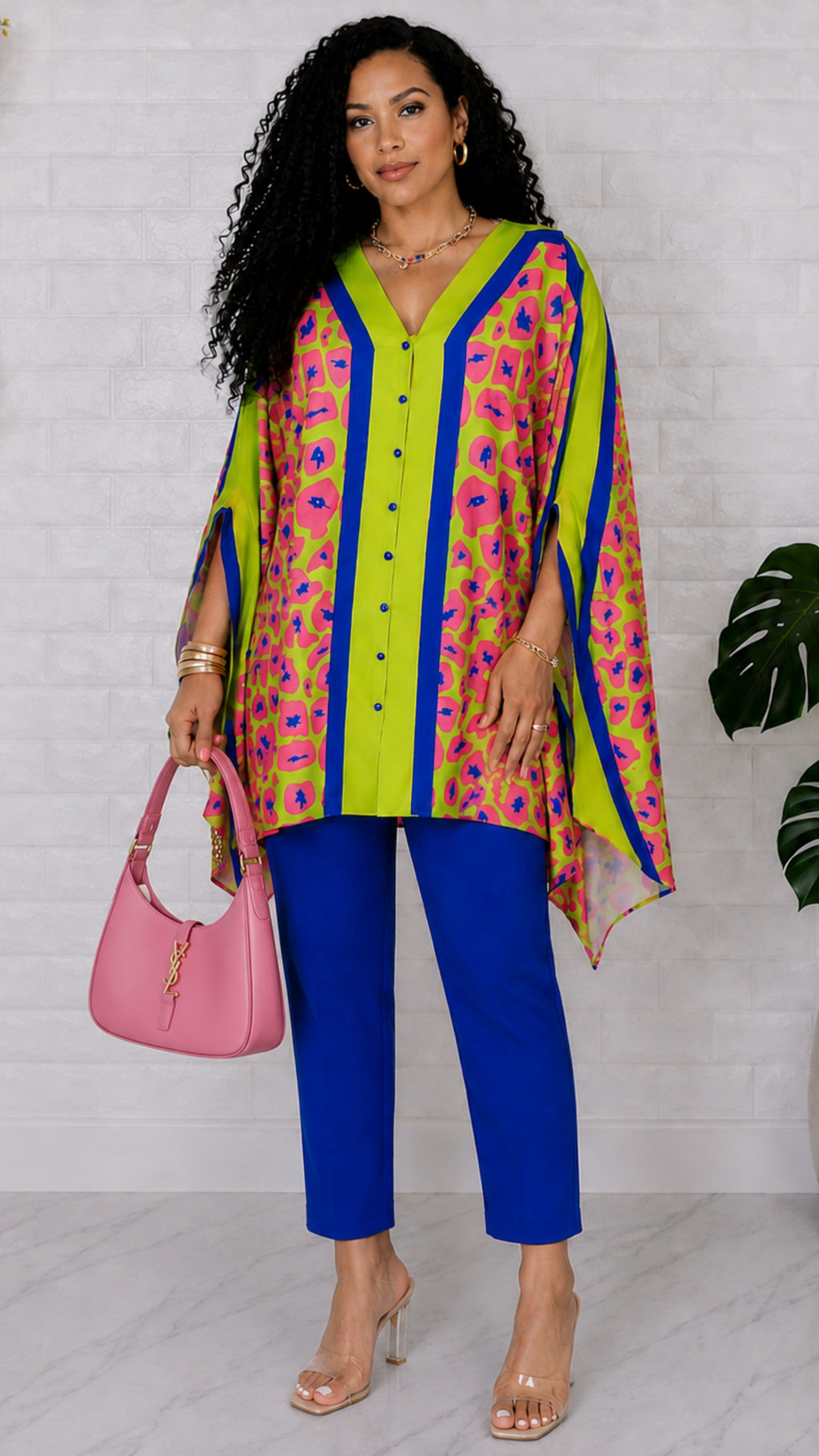 081823 The Yellow/Pink Famous Chic African Print Inspired Duster & Pant Set
