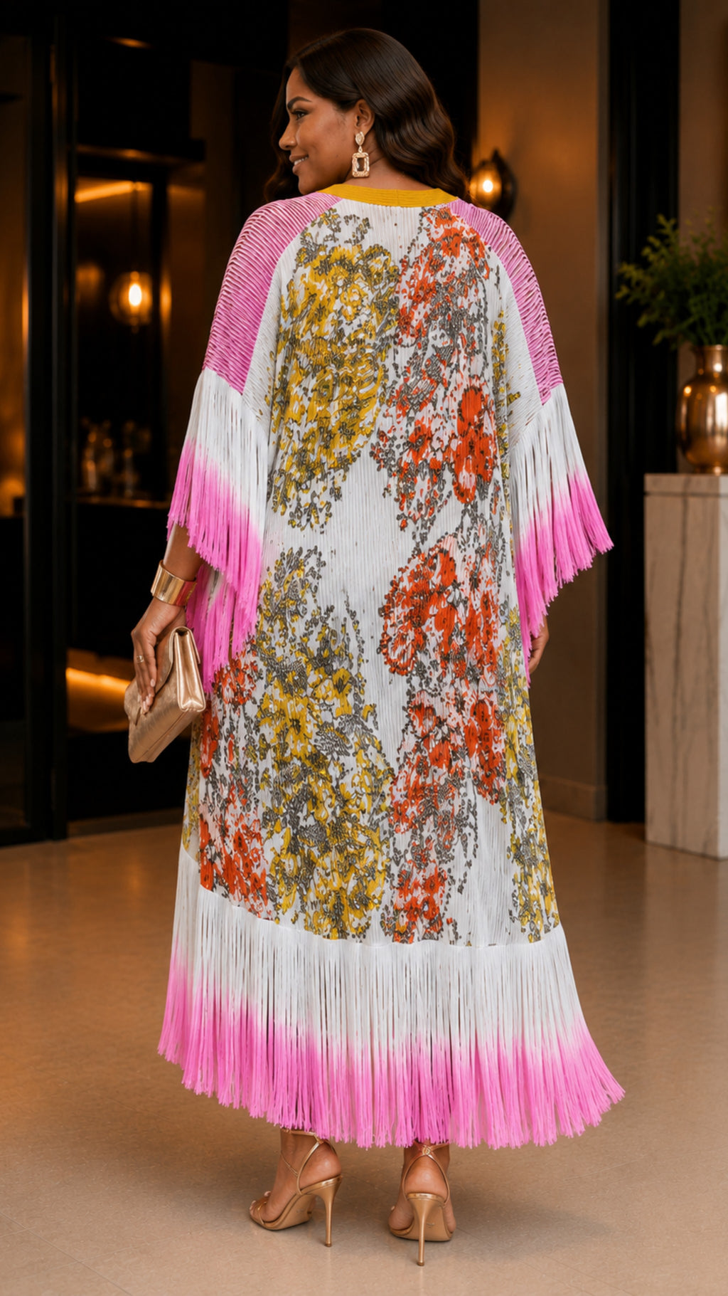 Sunset Bloom Fringe Kaftant Dress One Size Fit All