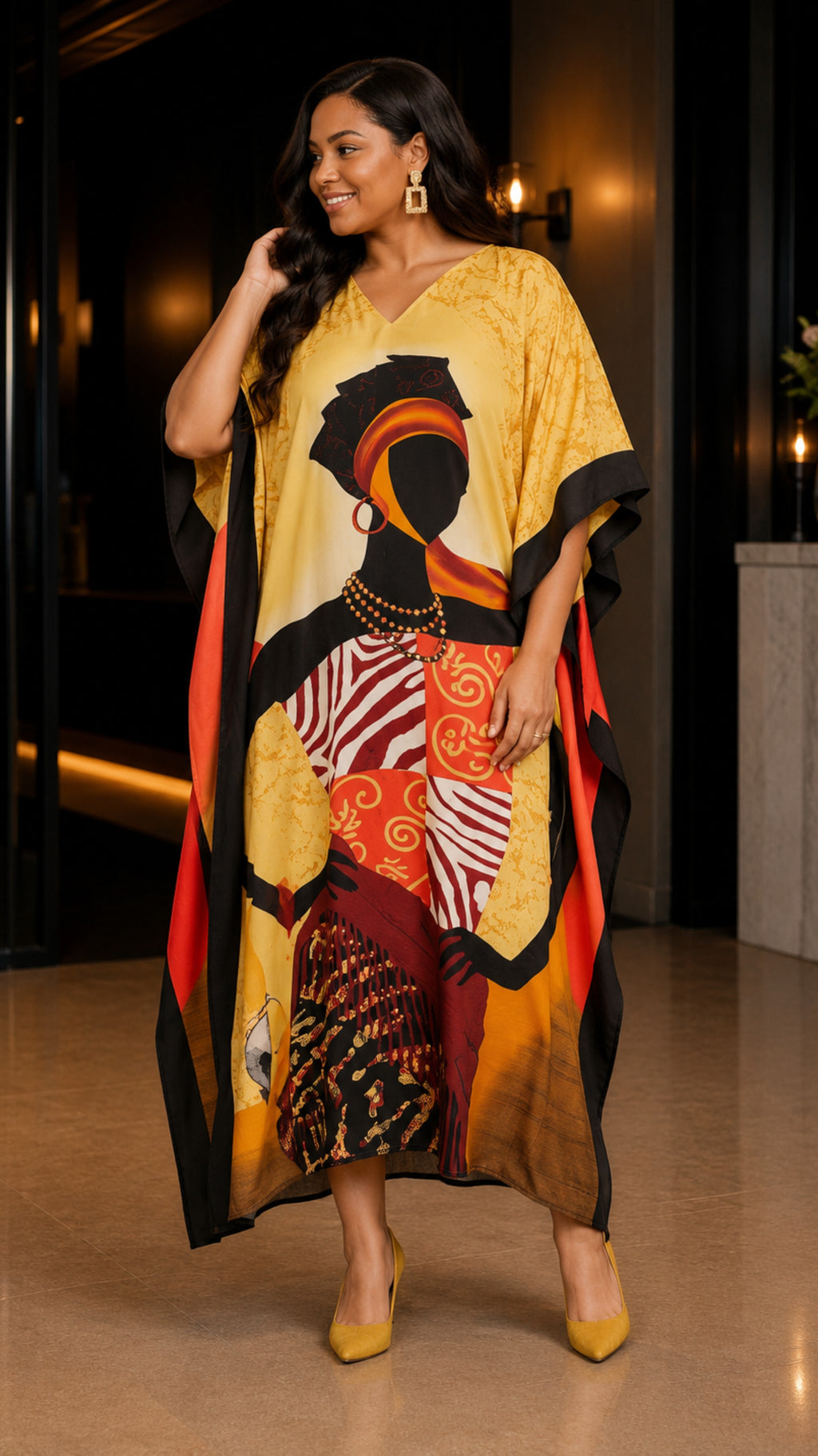 The Golden Tribal Printed Kaftan Dress Lounge Wear One Size fit All S to 3XL