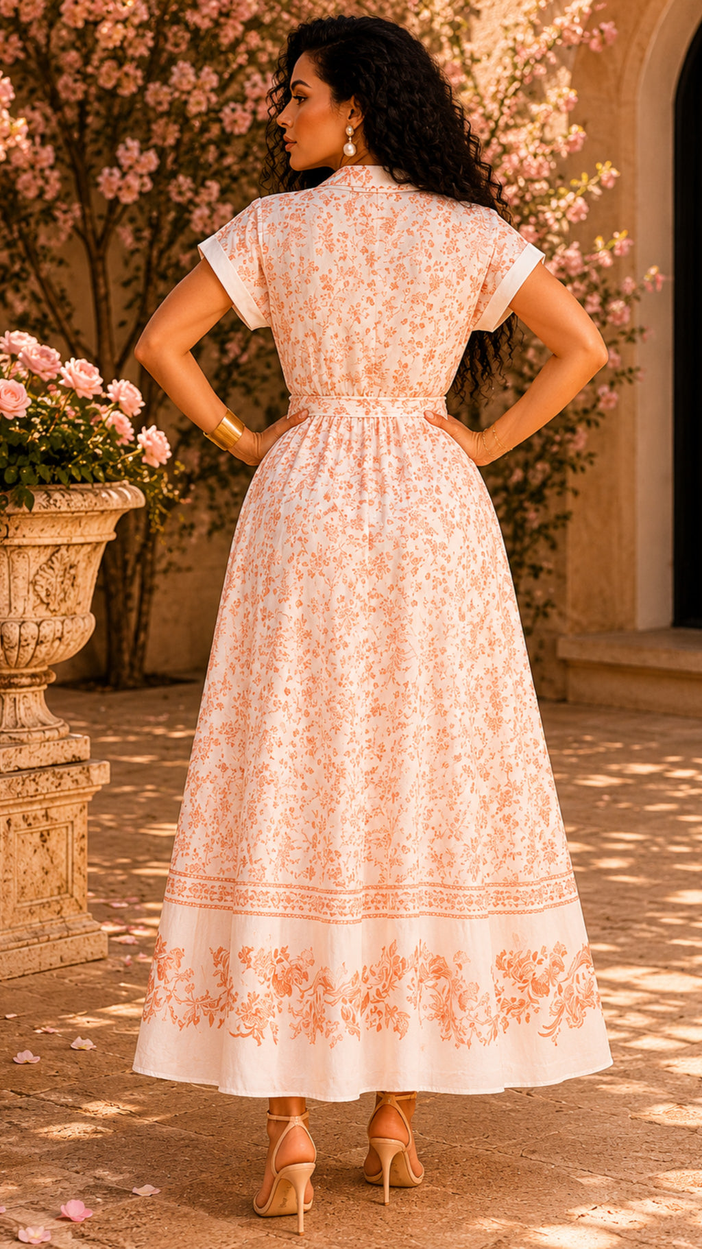 052526 Pink Floral Print Button Down Maxi Dress - Preorder