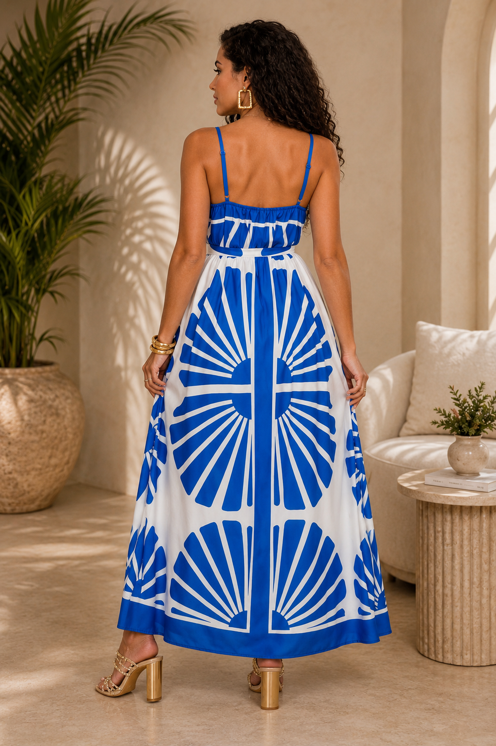 042326 The White & Blue Celebration Time Woven Maxi Dress