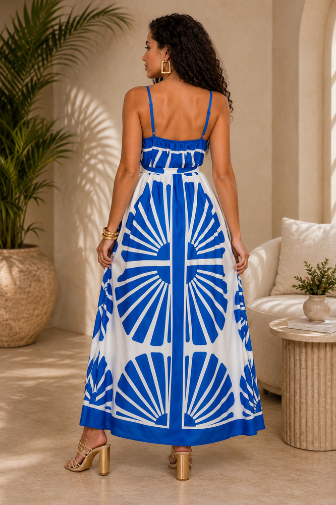 042326 The White & Blue Celebration Time Woven Maxi Dress
