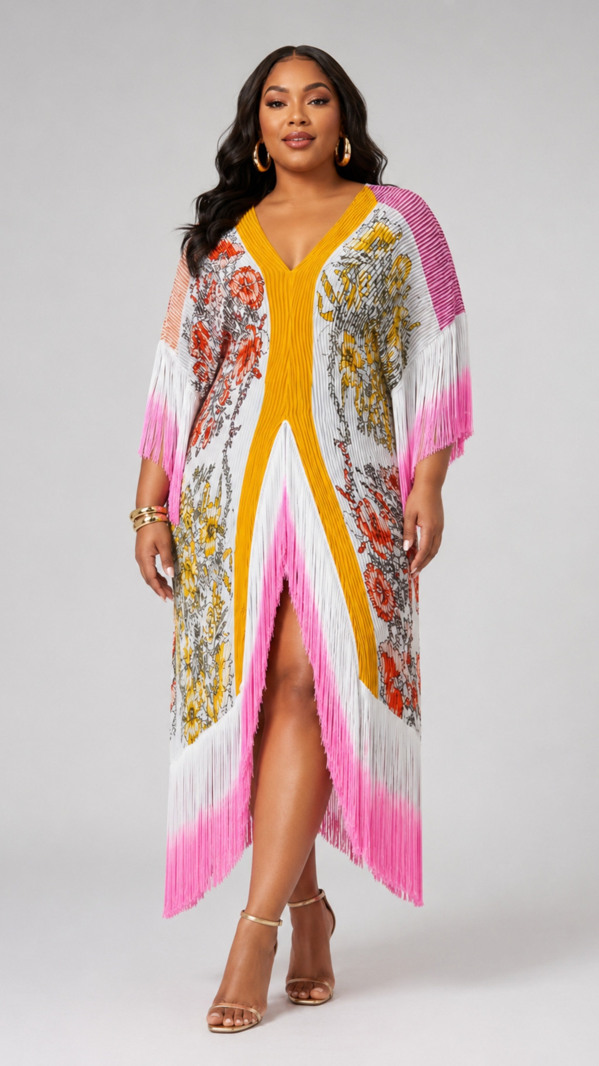 Sunset Bloom Fringe Kaftant Dress One Size Fit All
