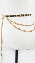 010923 Gold Black Leather Layered Chain Belt