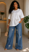 111925 White Diamond Butterfly Elegance Denim Set