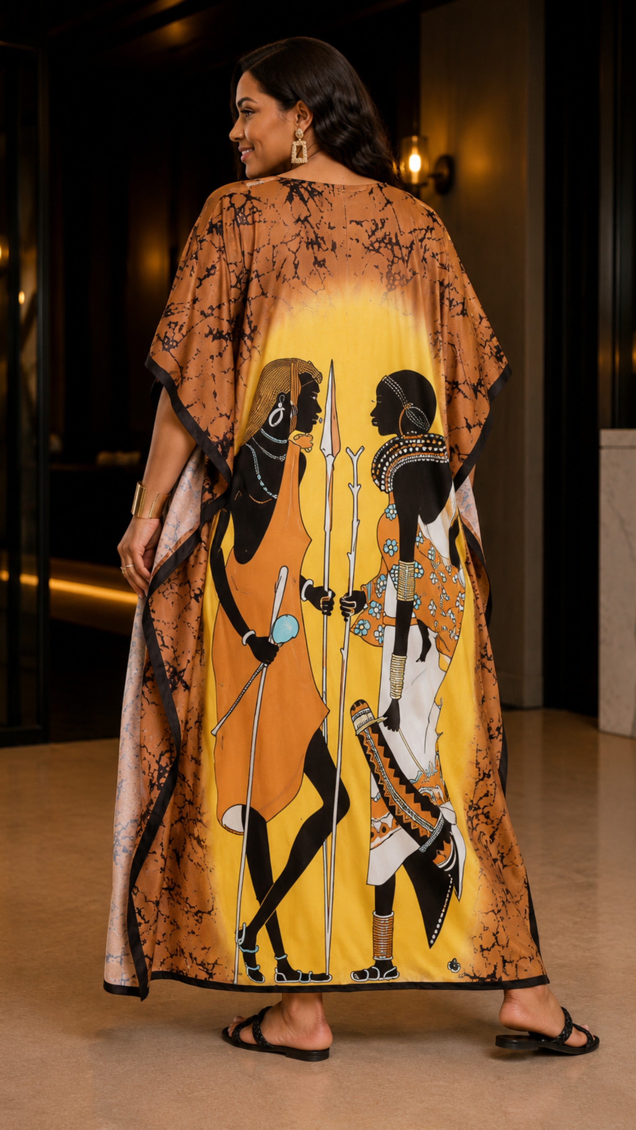 The Yellow & Brown Tribal Printed Kaftan Dress Lounge Wear One Size fit All S to 3XL