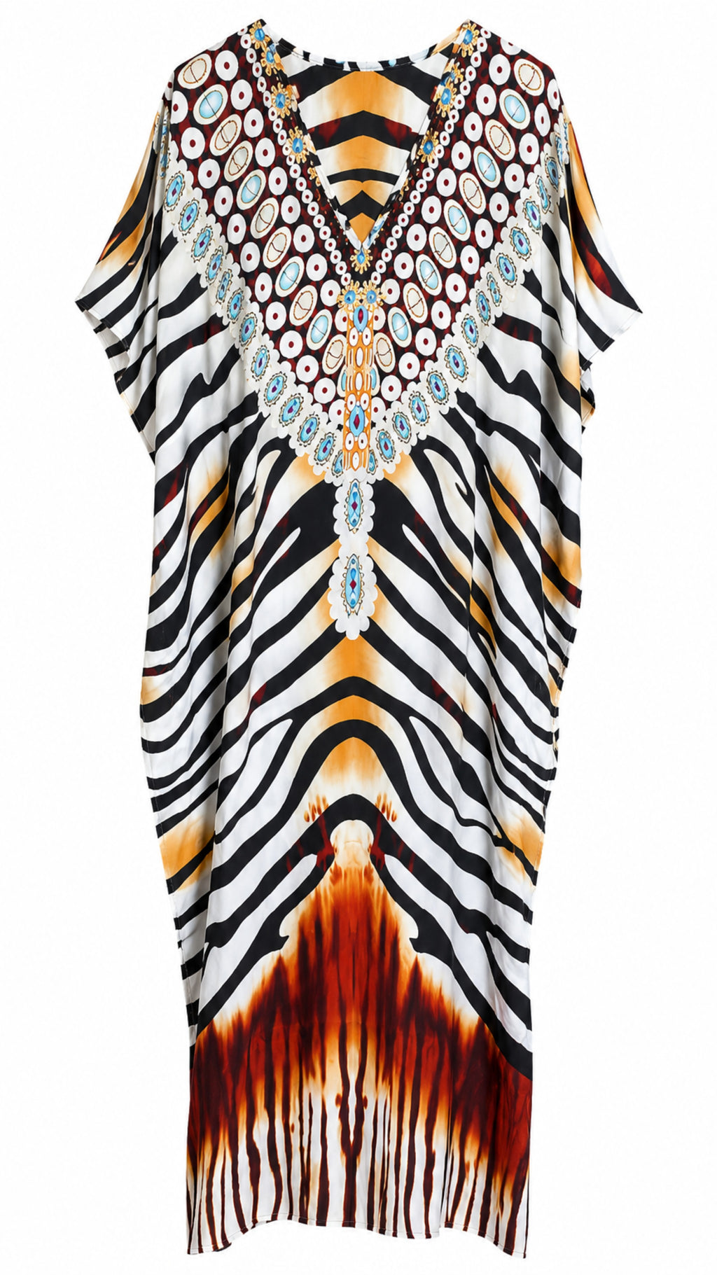 White Animal Print Kaftan Dress Lounge Wear One Size fit All S to 3XL