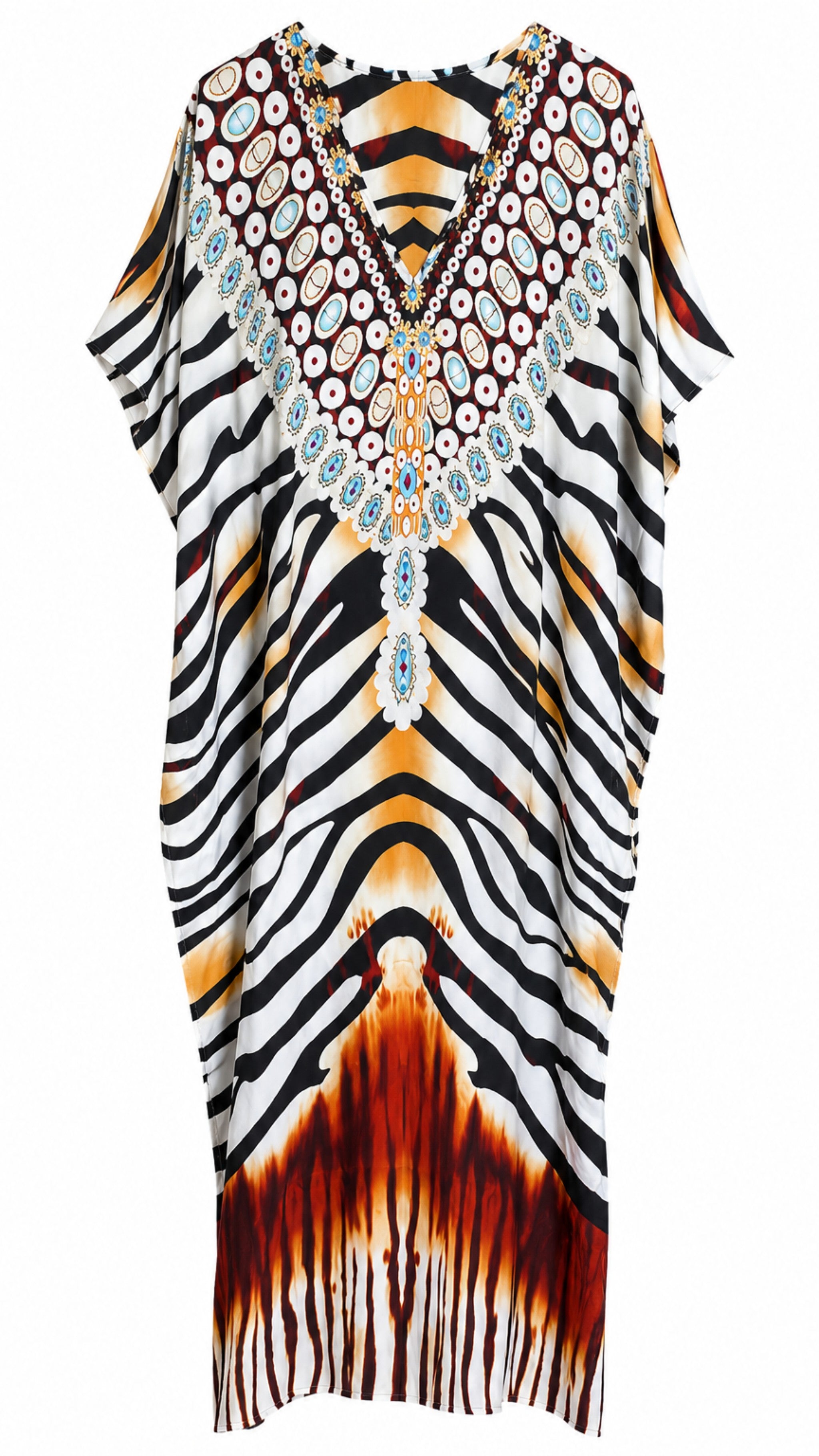White Animal Print Kaftan Dress Lounge Wear One Size fit All S to 3XL