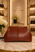 Grace Raffia Oversized Kiss Lock Clutch - Brandy