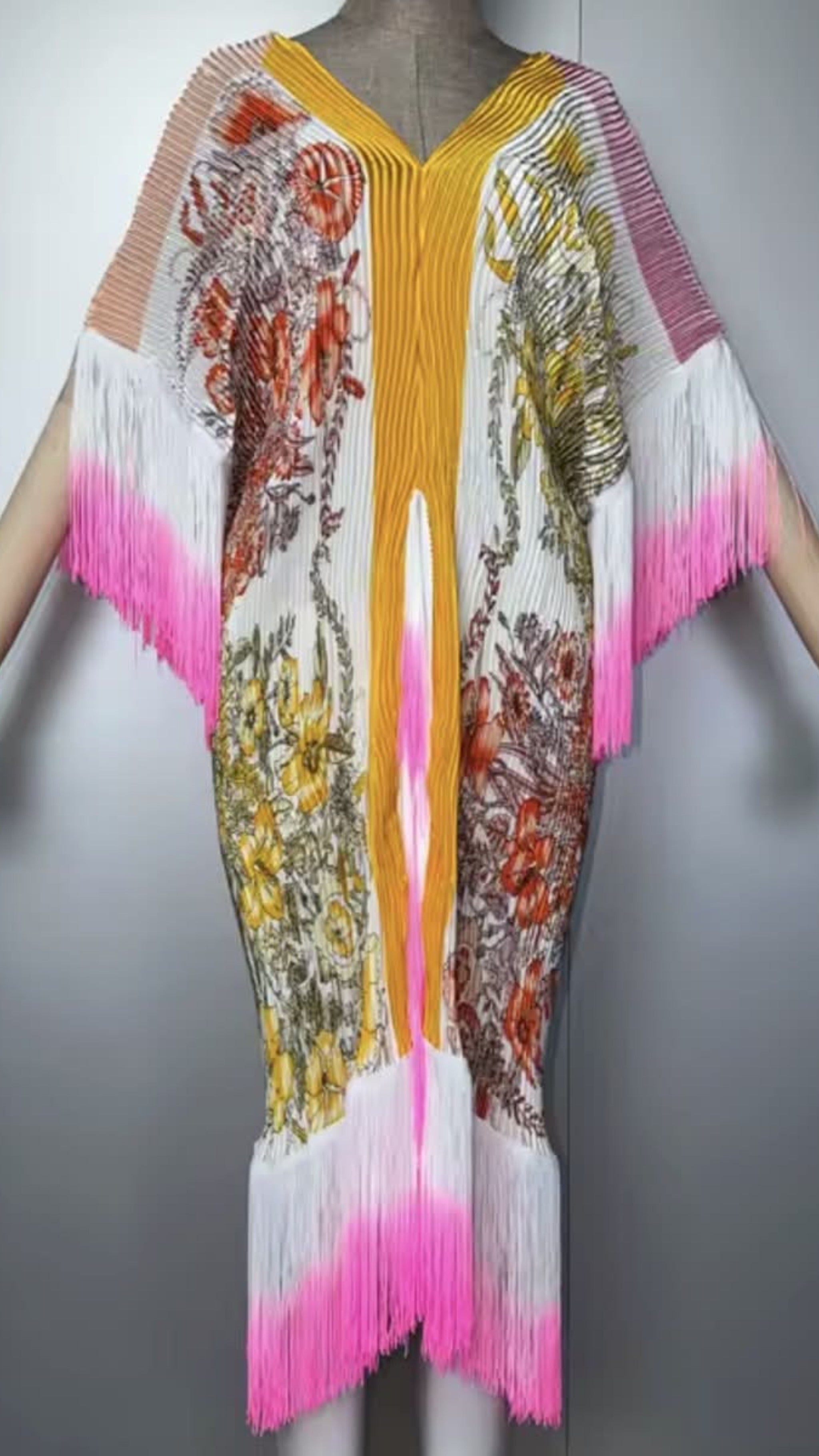Sunset Bloom Fringe Kaftant Dress One Size Fit All