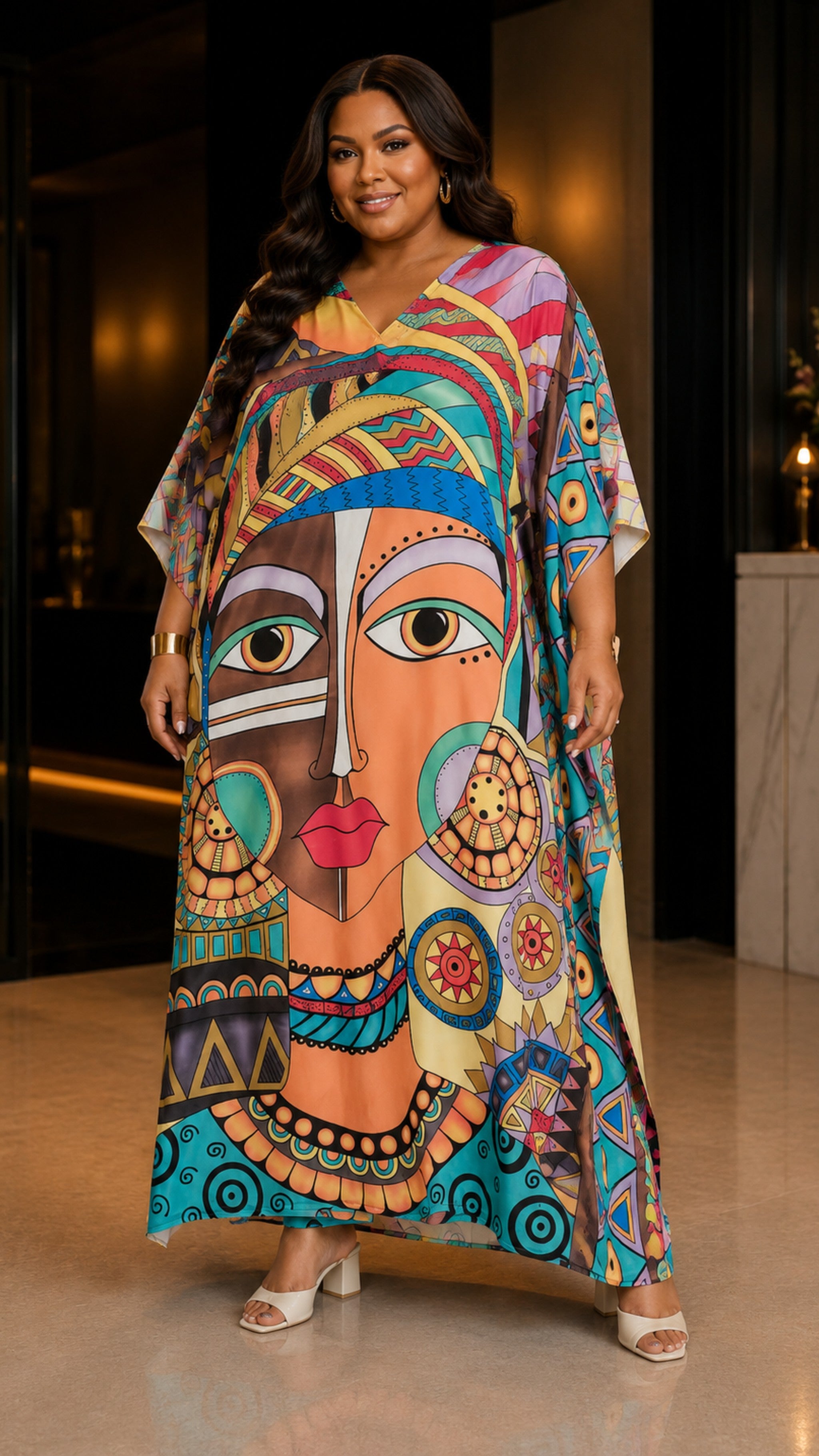 The Face Tribal Printed Kaftan Dress Lounge Wear One Size fit All S to 3XL