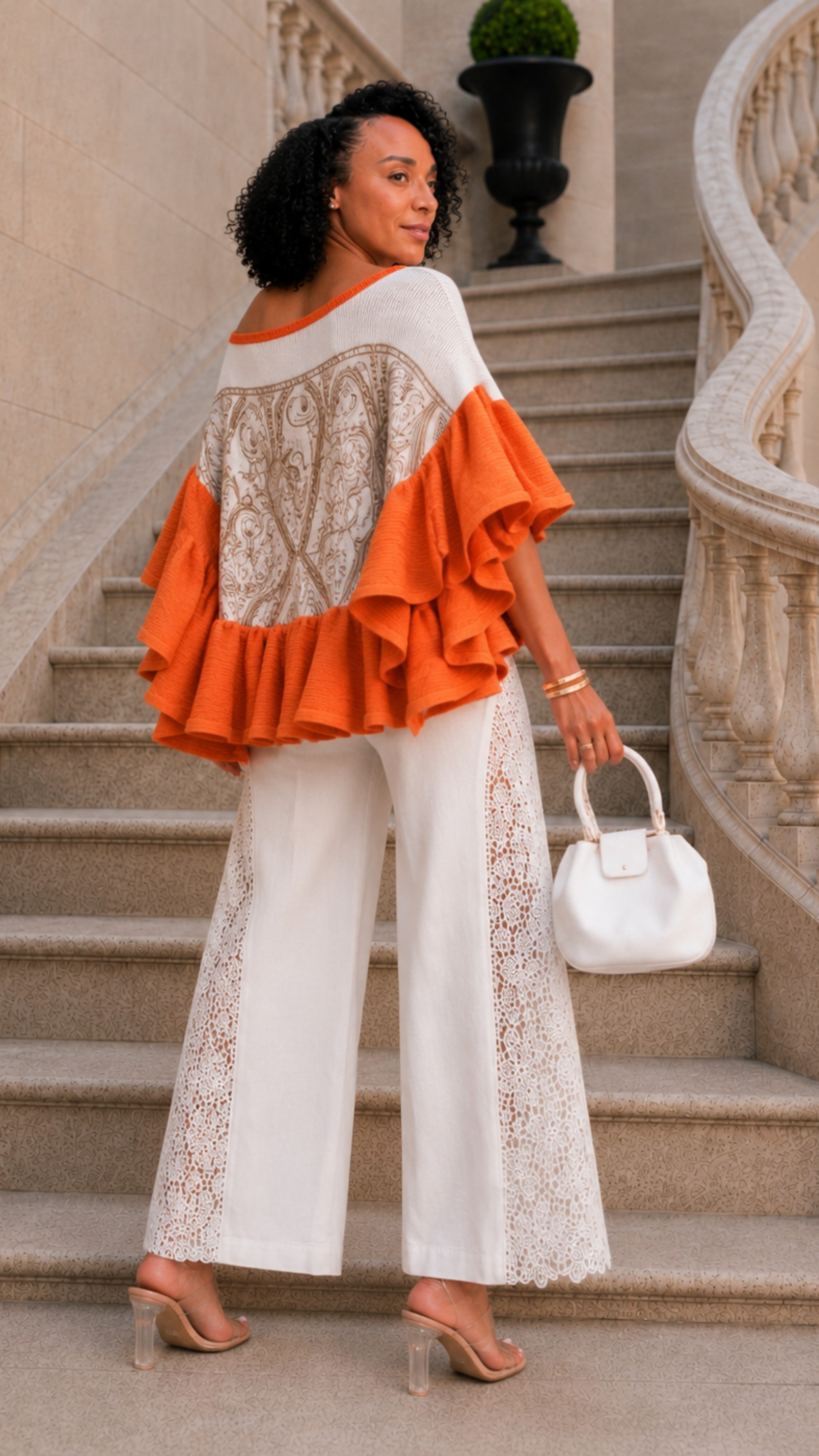 The Orange Combo Drama Ruffle Statement Tunic One Size Fit All