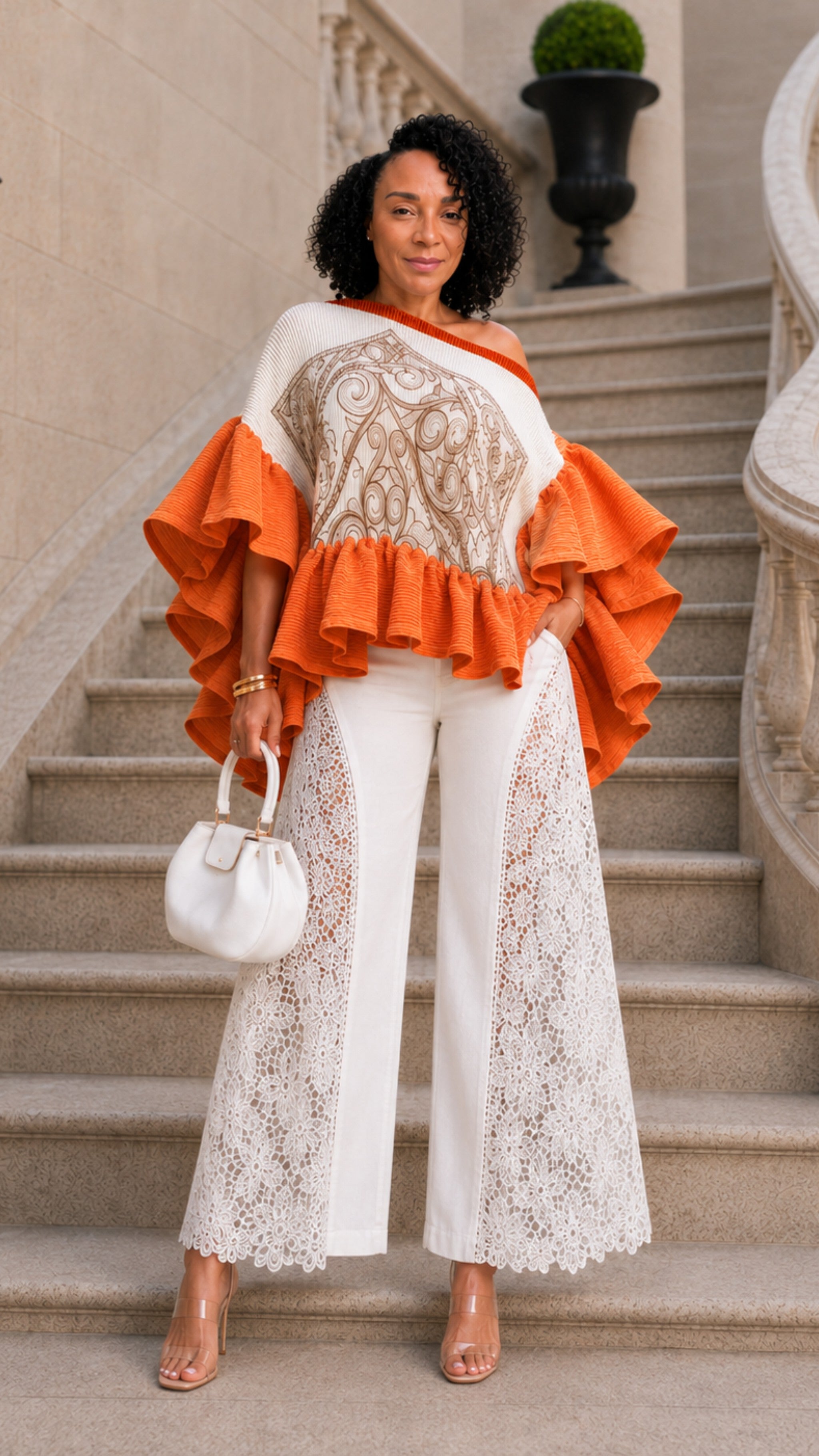 The Orange Combo Drama Ruffle Statement Tunic One Size Fit All