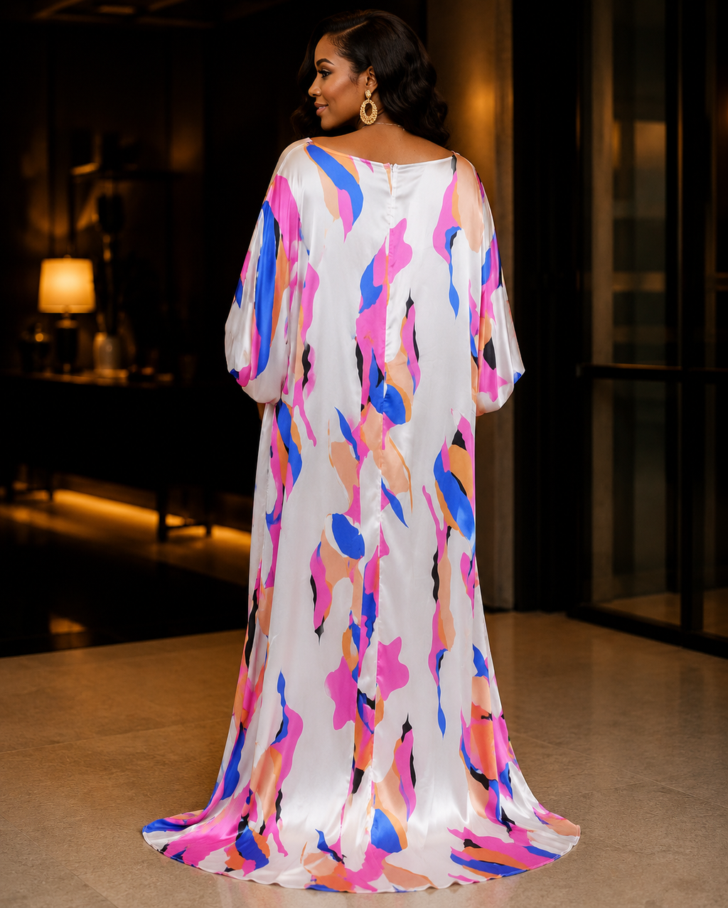032024 The Pink & White Playful Off The Shoulder Caftan/Dress