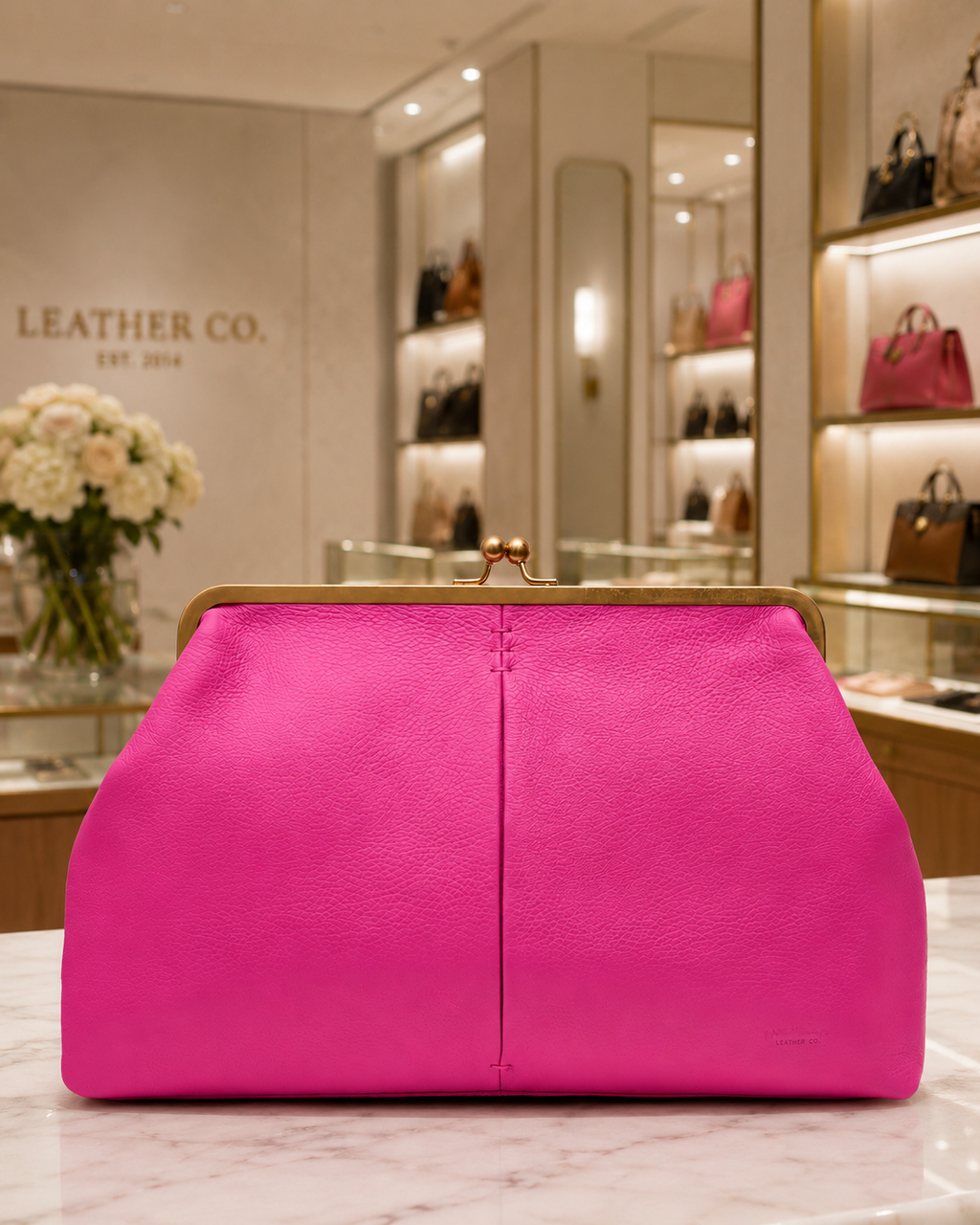 Grace Raffia Oversized Kiss Lock Clutch - Knockout Pink