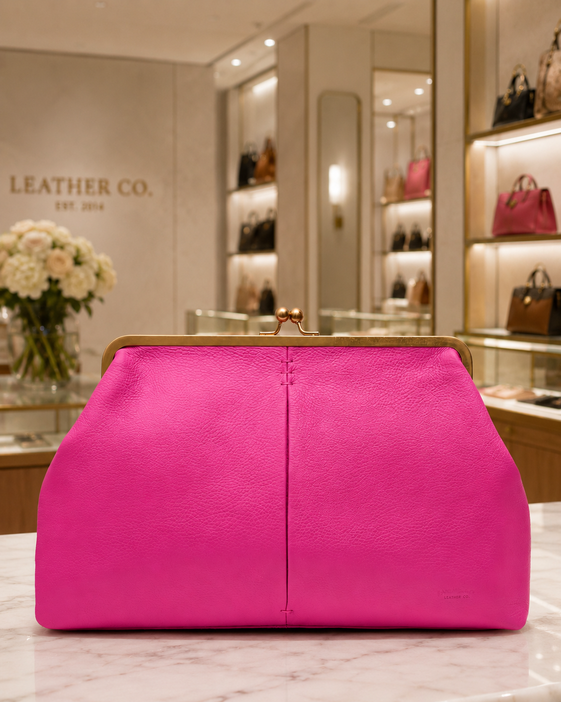 Grace Raffia Oversized Kiss Lock Clutch - Knockout Pink