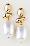 040826 Gold Cream Modern Polished Stone Drop Earrings