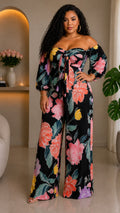 062922 Black/Orange Florals Jumpsuit
