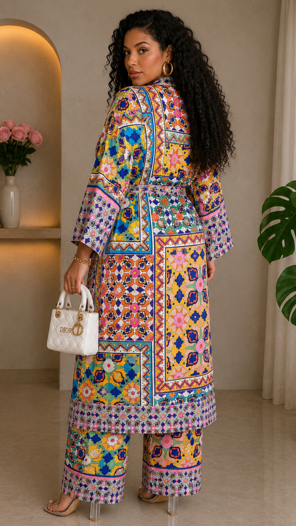 010925 Multi Print Kimono Long Sleeve and Pant