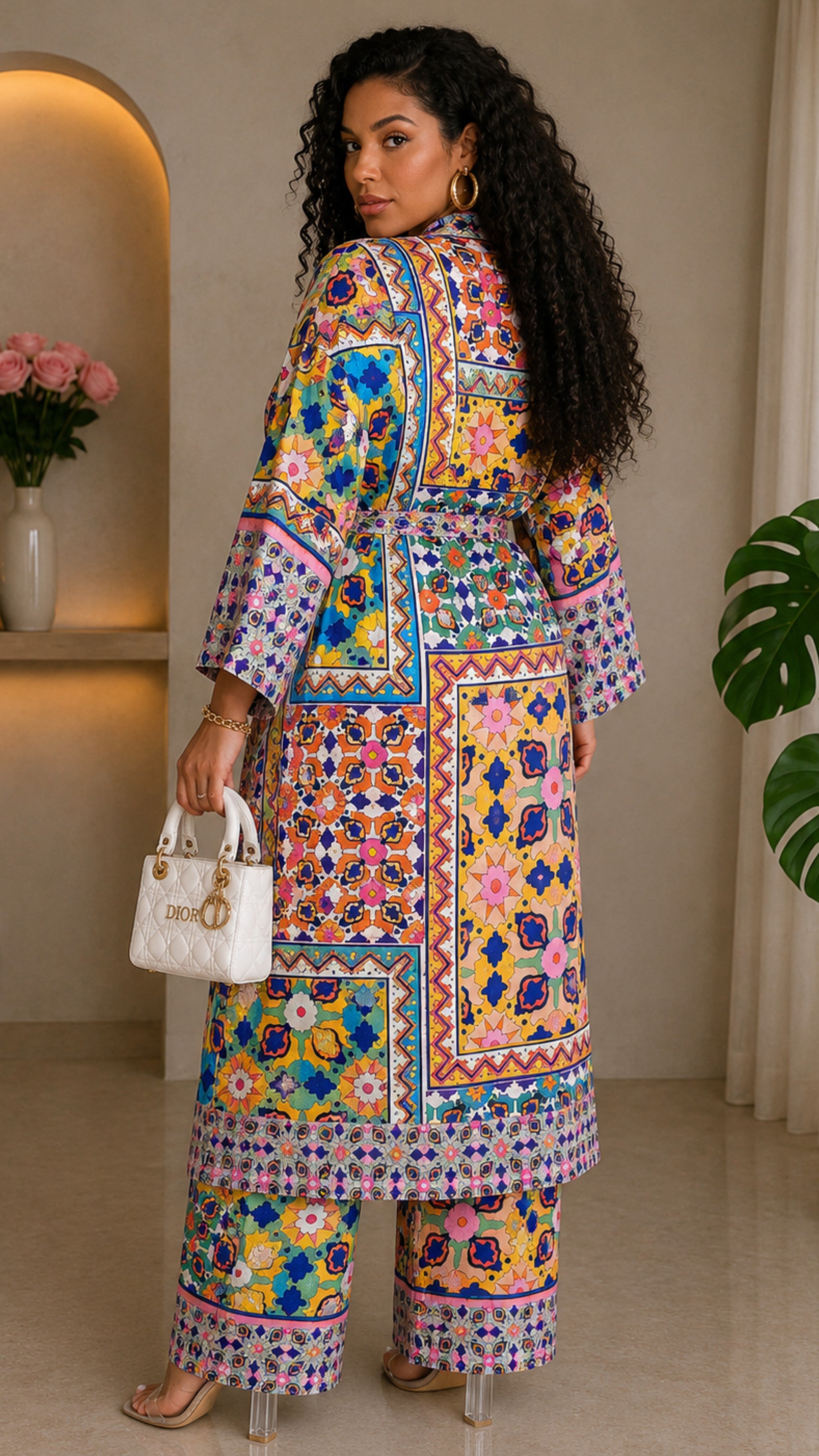 010925 Multi Print Kimono Long Sleeve and Pant