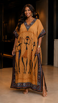 The Brown Tribal Printed Kaftan Dress Lounge Wear One Size fit All S to 3XL