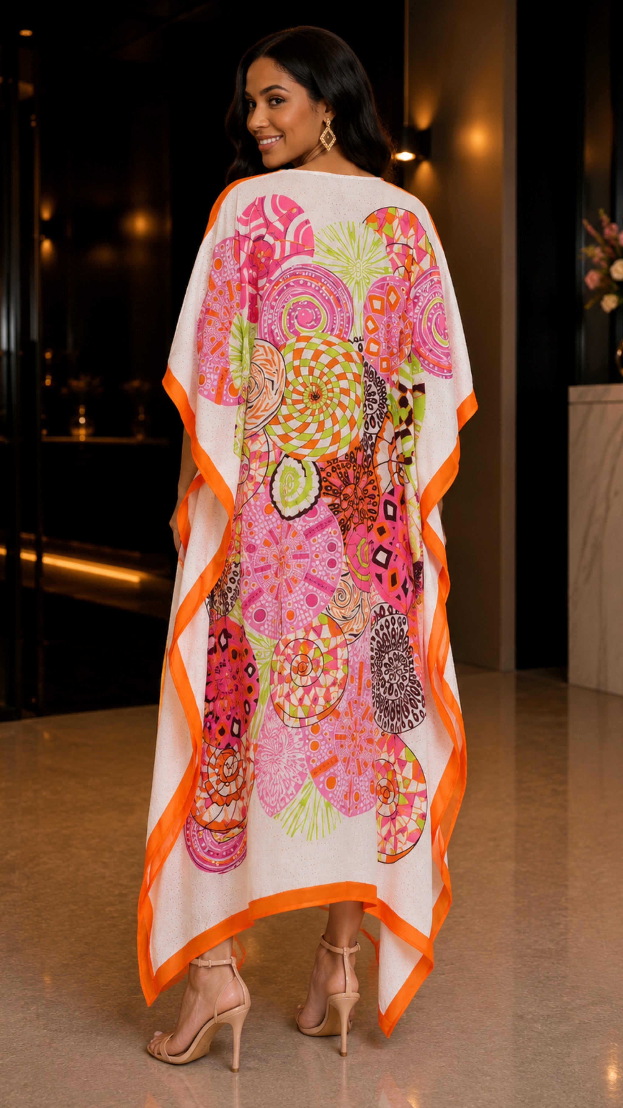 The Pink Mandala Printed Kaftan Dress Lounge Wear One Size fit All S to 3XL