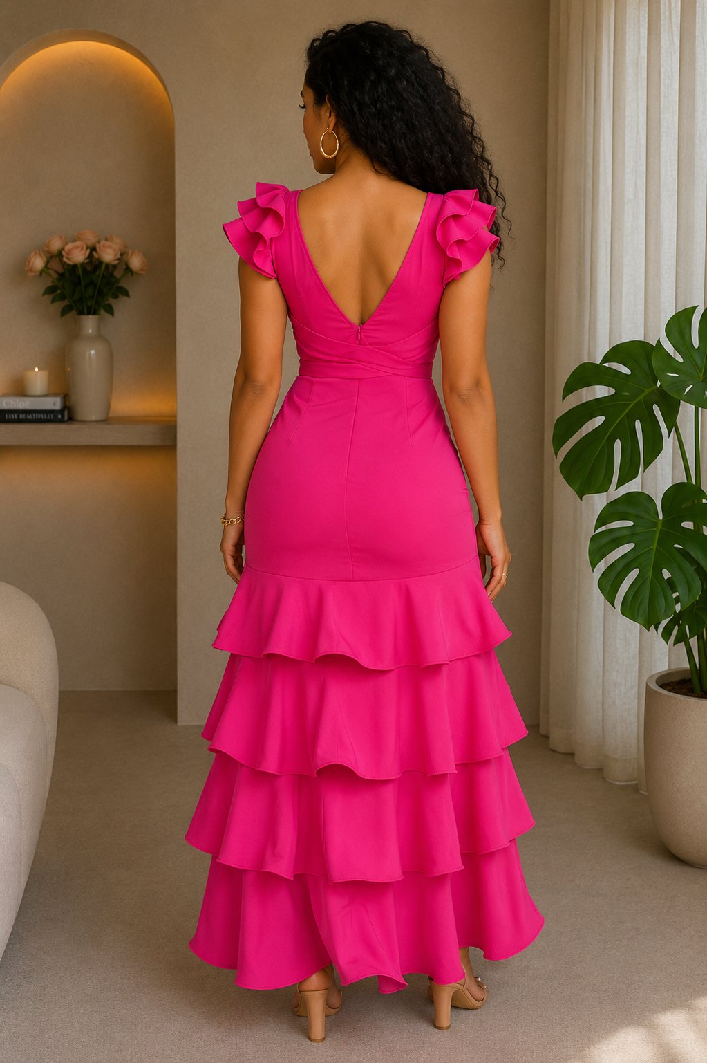 09152021 Fuschia Solid colores maxi dress.