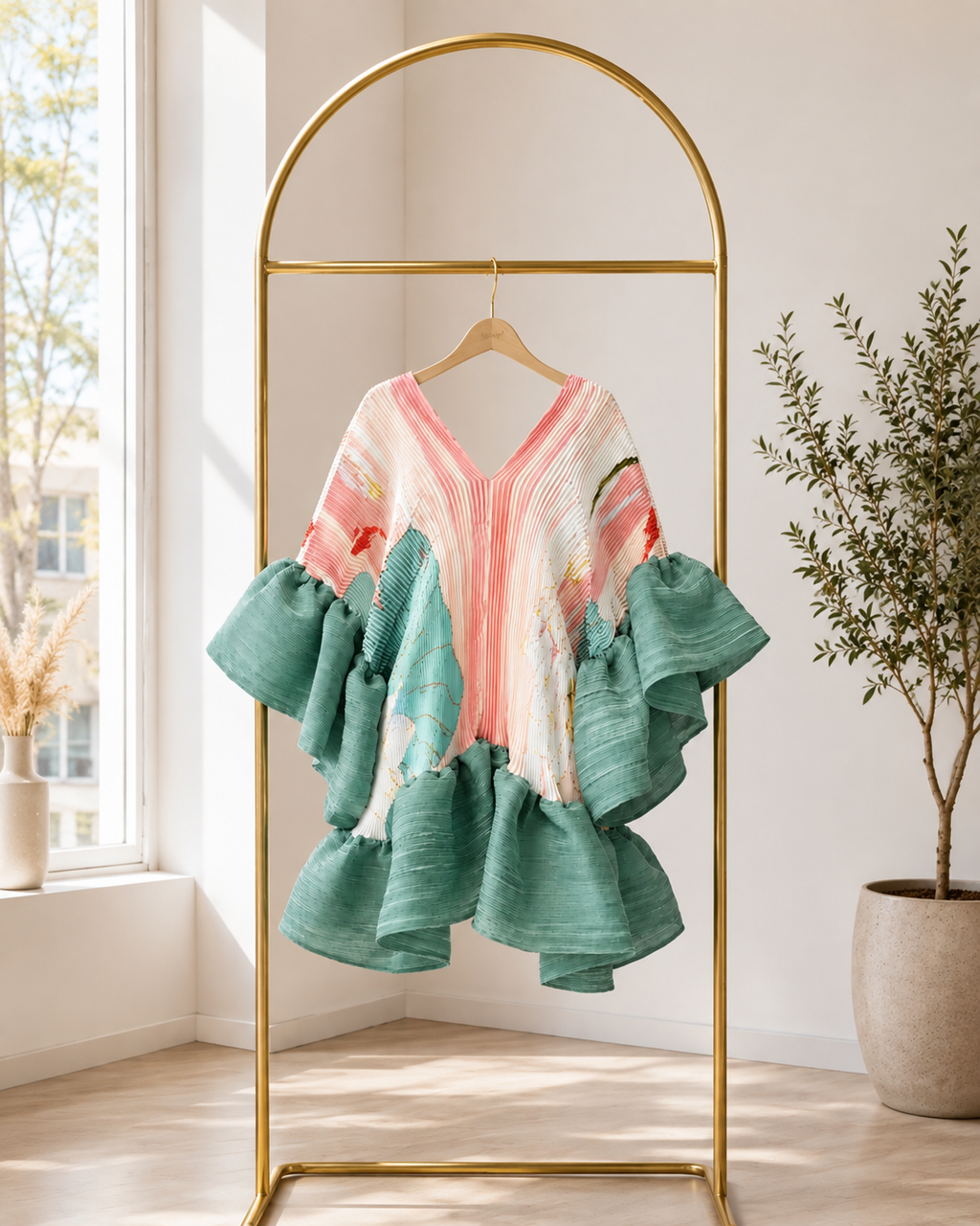 The Pink Green Jardin Ruffle Pleated Dress/Top One Size fit All