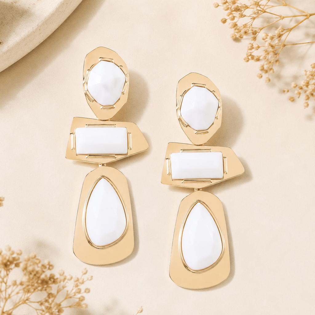 042926 Retro Geometric Frame Drop Earrings