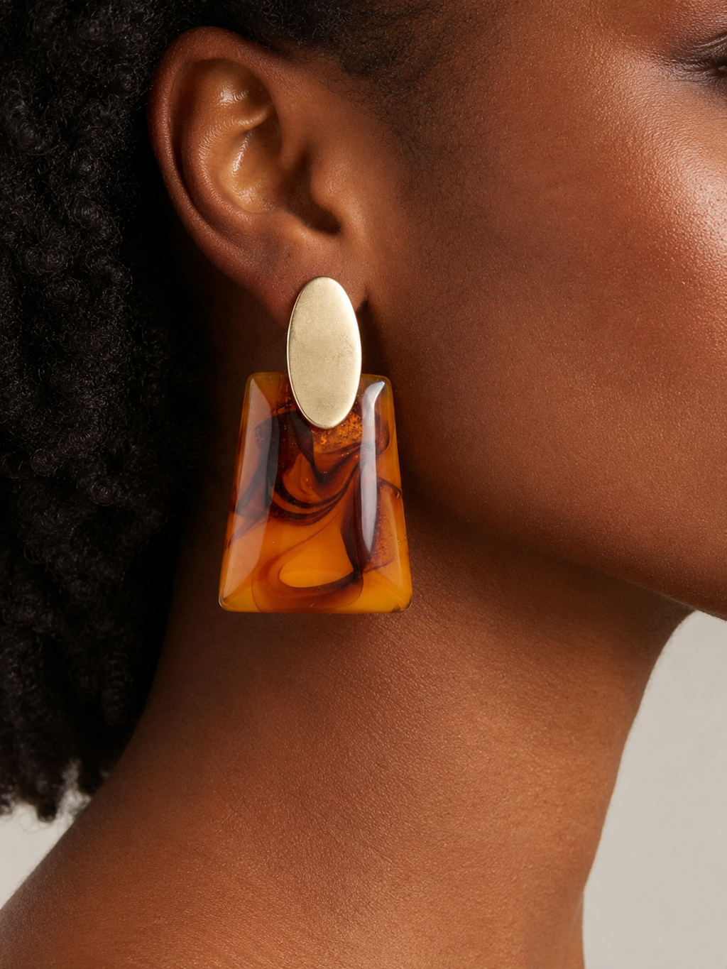 Gold Abstract Marble Stone Fashion Earrings