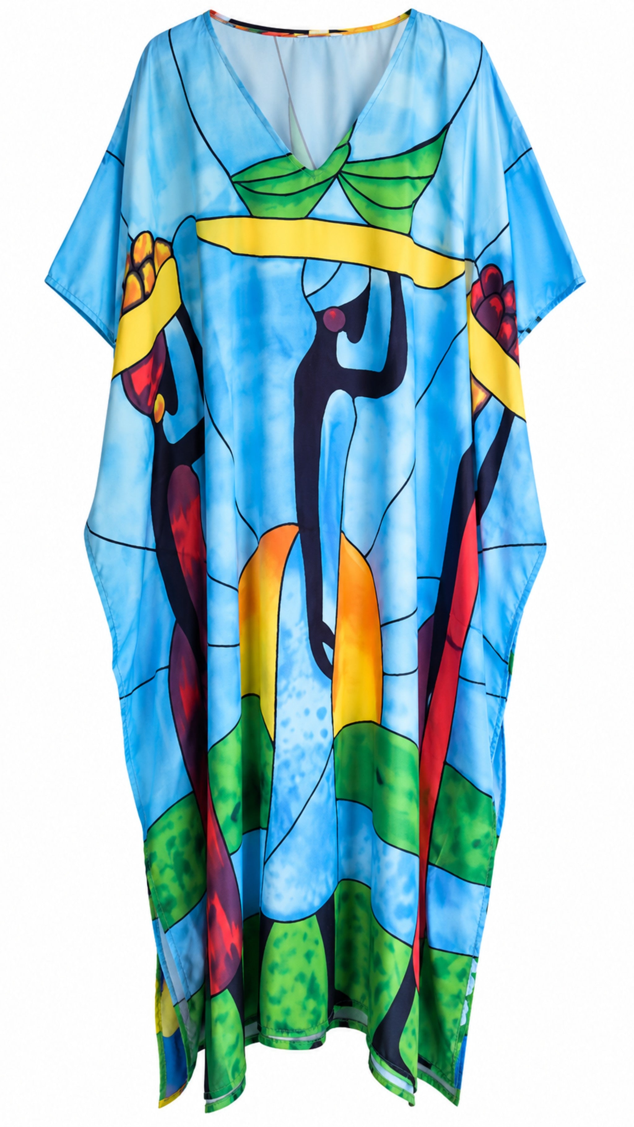 Green/ Blue Tribal Printed Kaftan Dress Lounge Wear One Size fit All S to 3XL