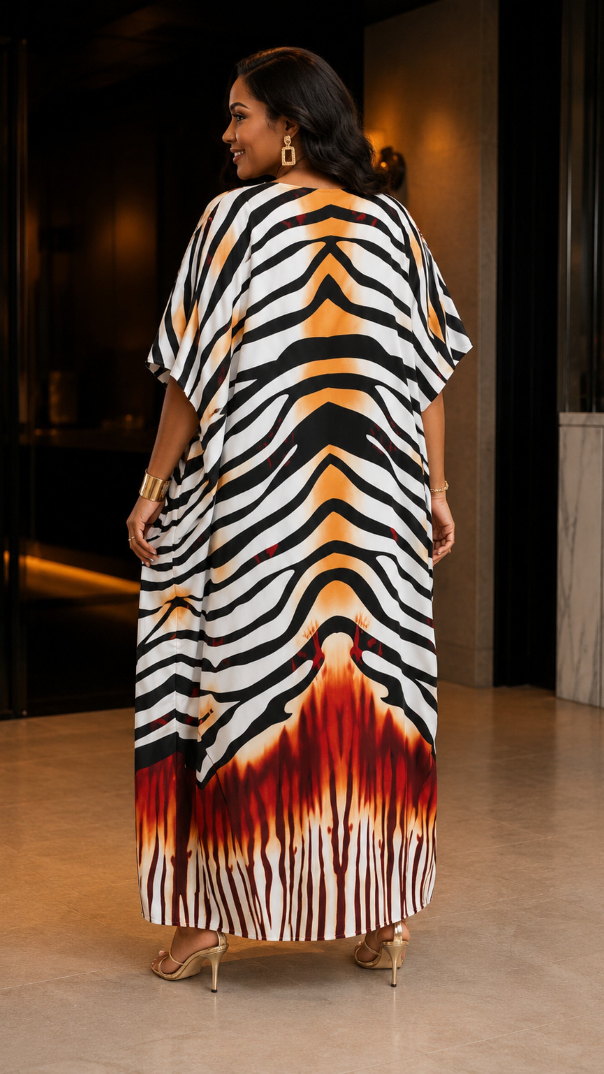 White Animal Print Kaftan Dress Lounge Wear One Size fit All S to 3XL