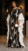 The Safari Elegance Ruffle Sleeves Maxi Dress One Size Fit All S to 3XL