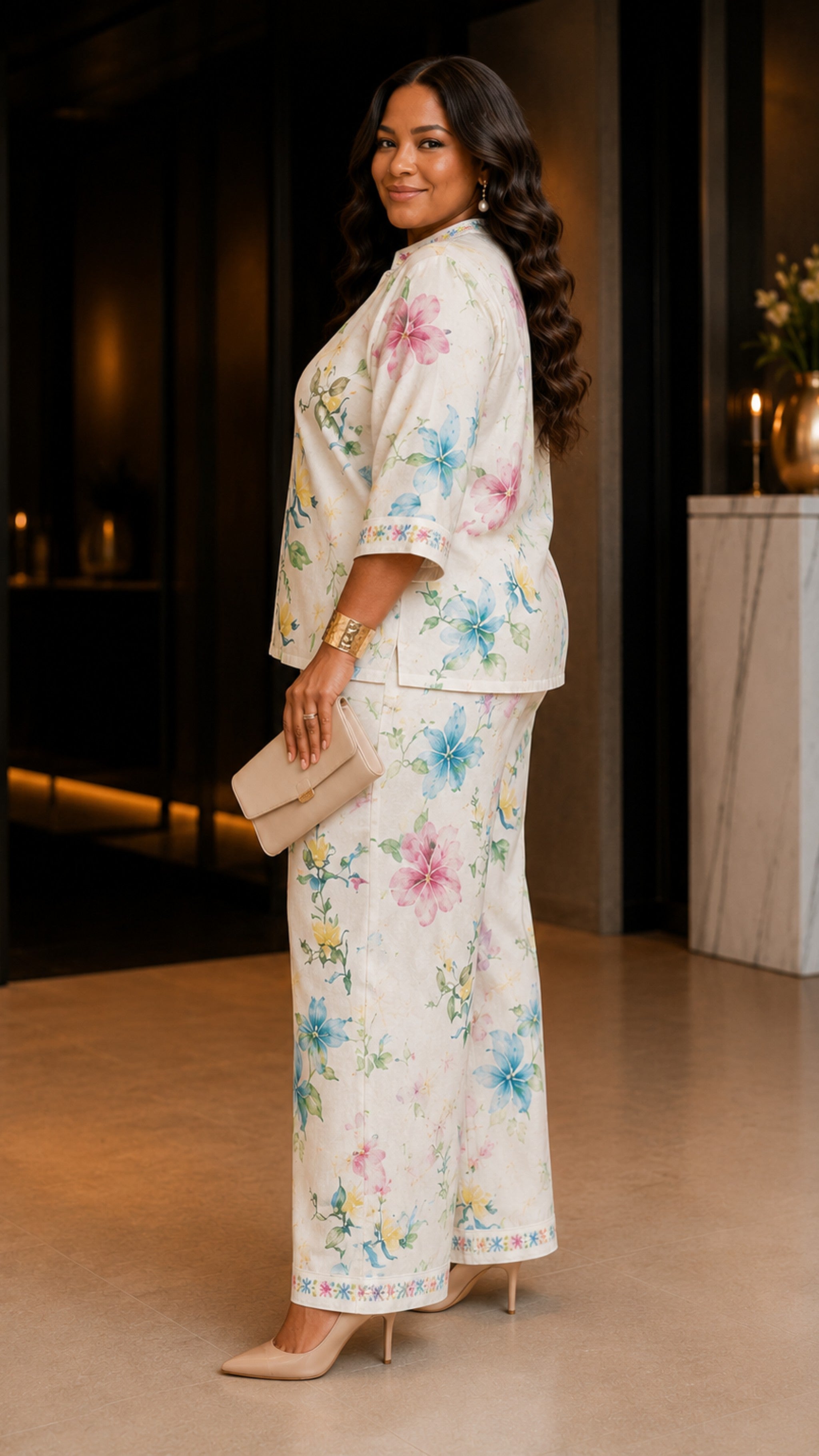 052525 The Beige Botanical Breeze Two-piece Pants Set- Preorder
