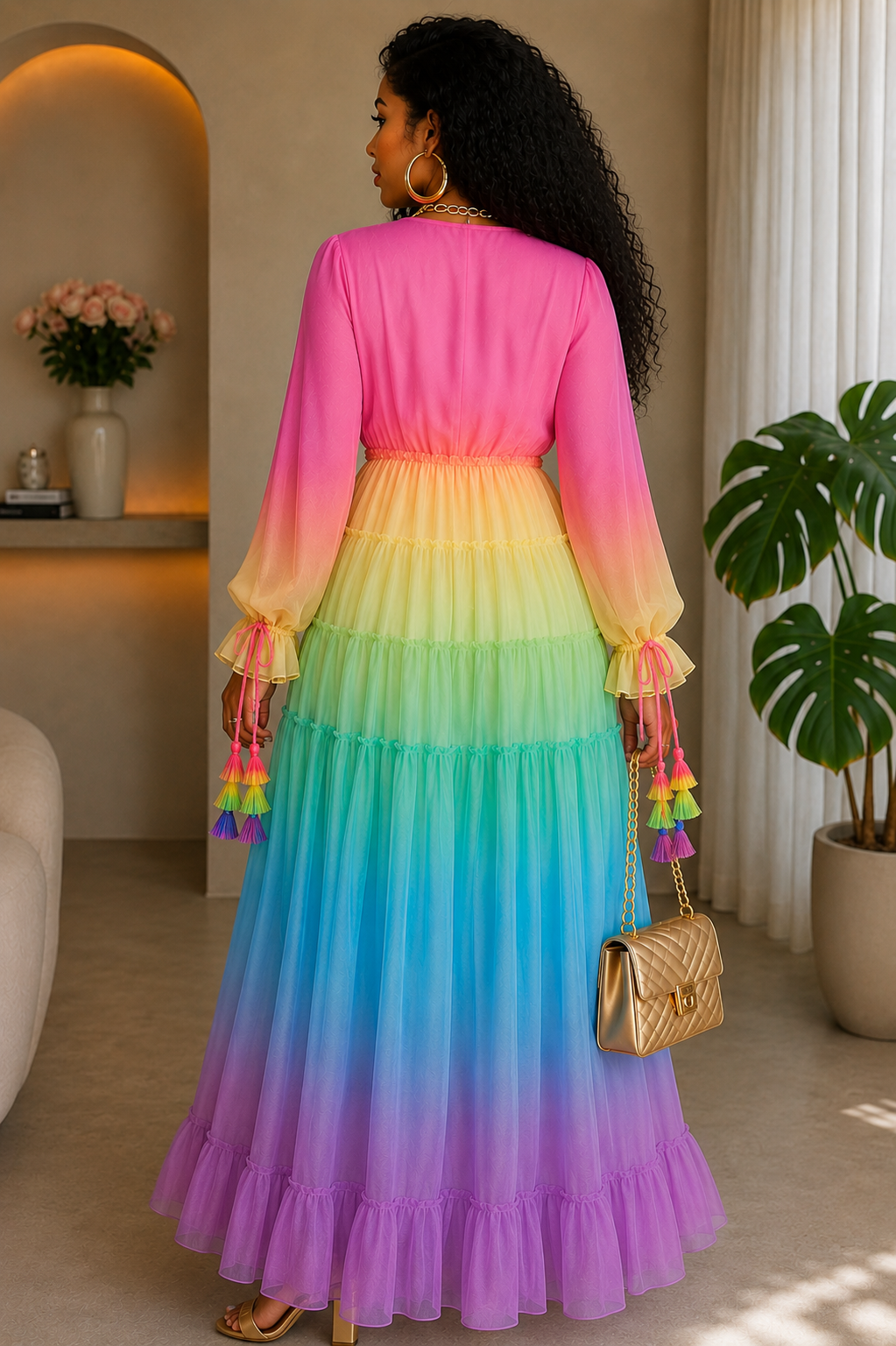 042923 The Candy Canes Rainbow Maxi Dress