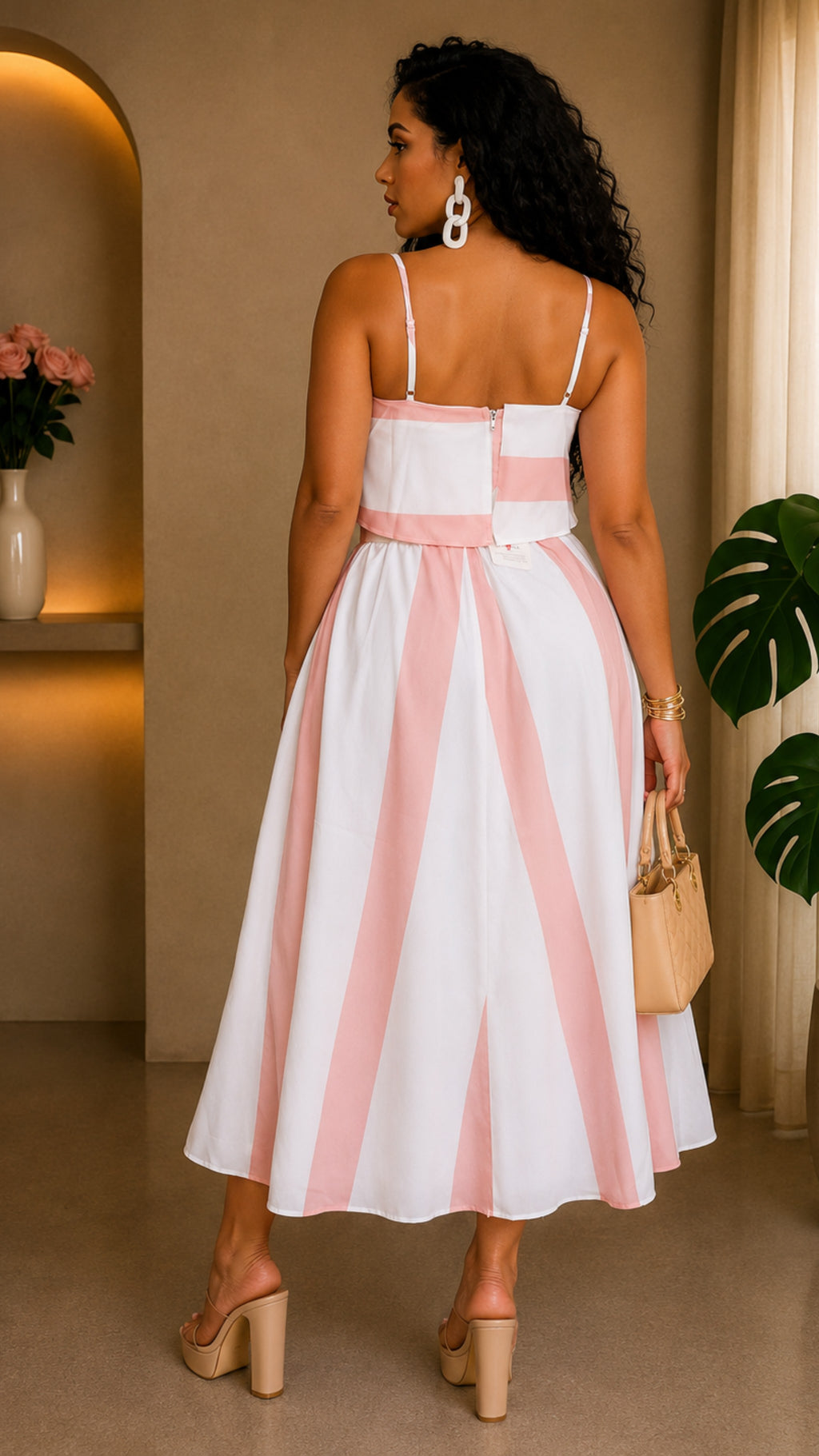 062823  Corals/White Stripe St Tropez Vibes 2 pieces Skirt Set