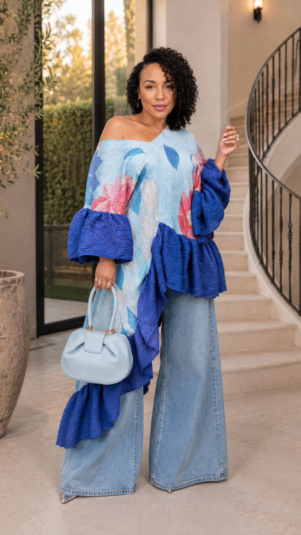 The Royal Bloom Asymmetrical Ruffle Tunic Top/Dress