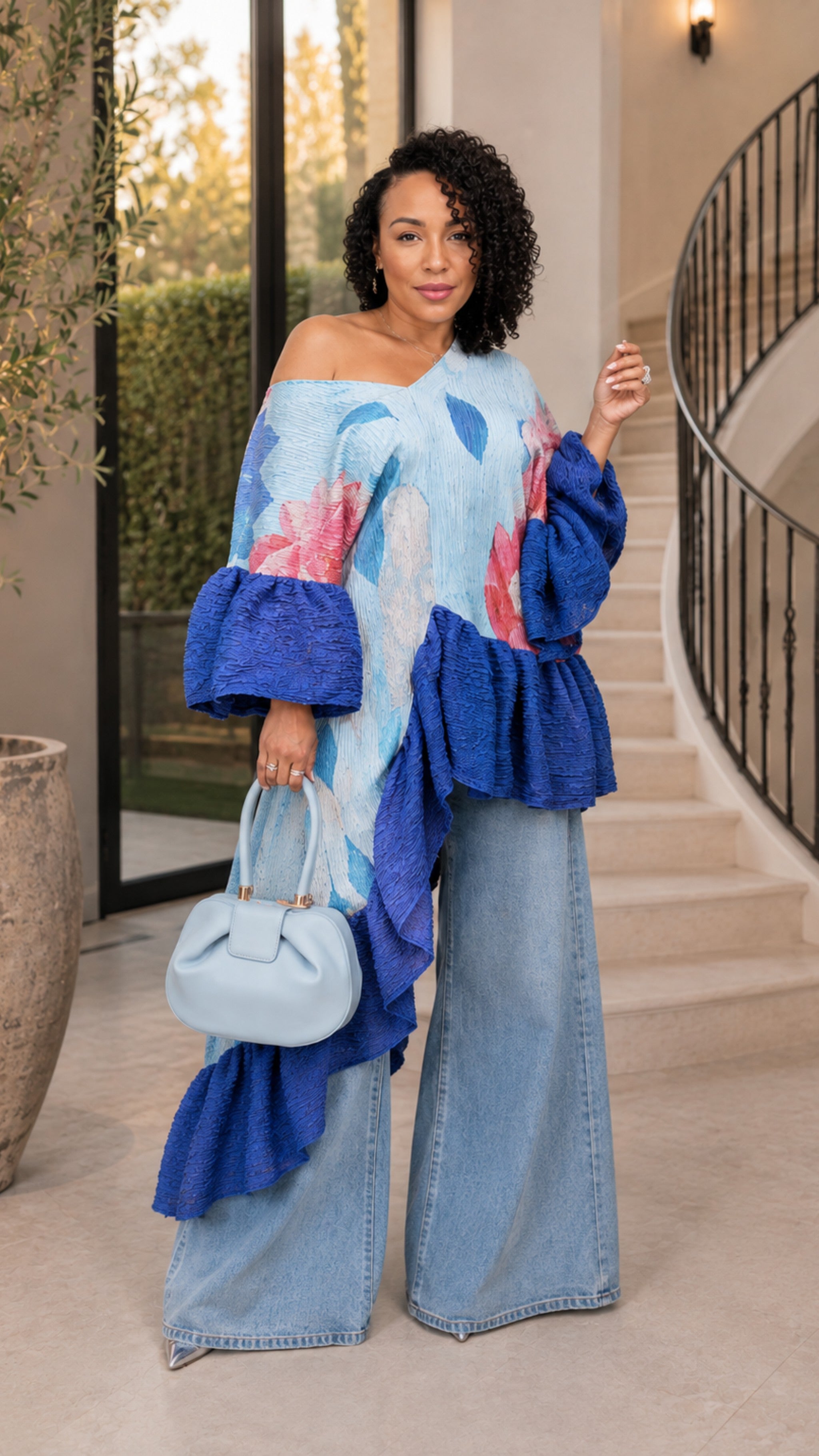 The Royal Bloom Asymmetrical Ruffle Tunic Top/Dress