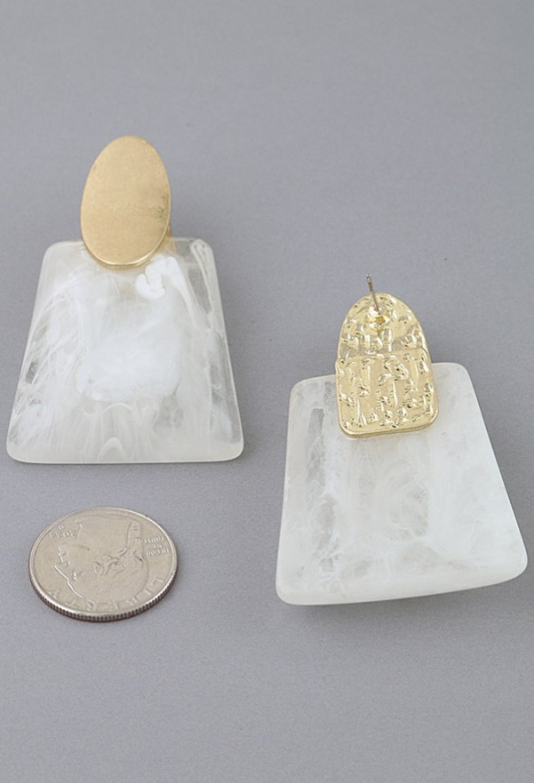 Gold White Abstract Stone Fashion Earrings (Copy)