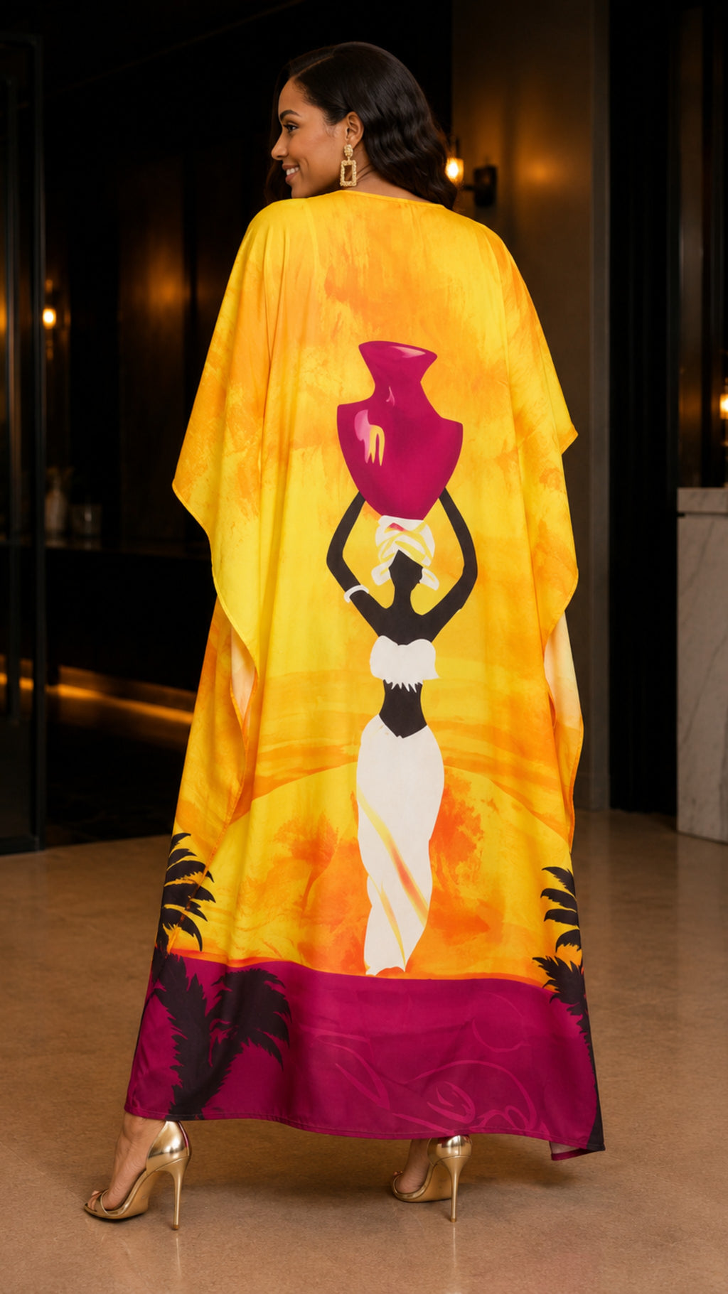 The Yellow & Pink Tribal Printed Kaftan Dress Lounge Wear One Size fit All S to 3XL