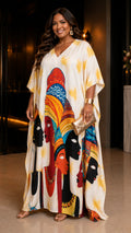 The Cream Lady Tribal Kaftan Dress Lounge Wear One Size fit All S to 3XL