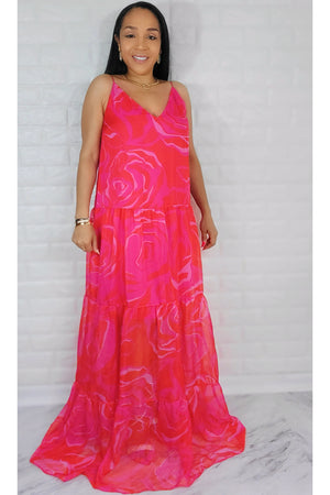 05102022 My Pink Flowers Garden Spaghetti Stripes Maxi Dress